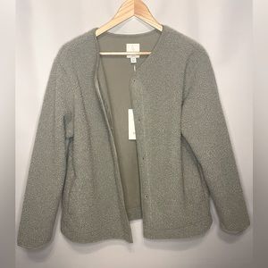 Joie Snap Front Teddy Jacket Women’s Size Med Boxy Fit  Sage Green with pockets